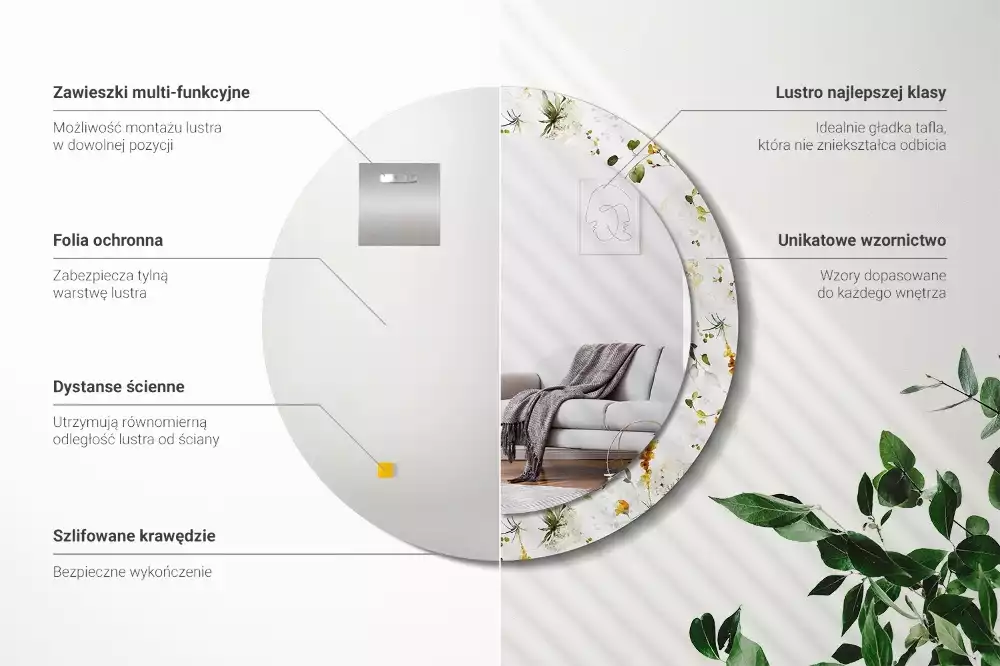 Espelho decorativo redondo Flores silvestres