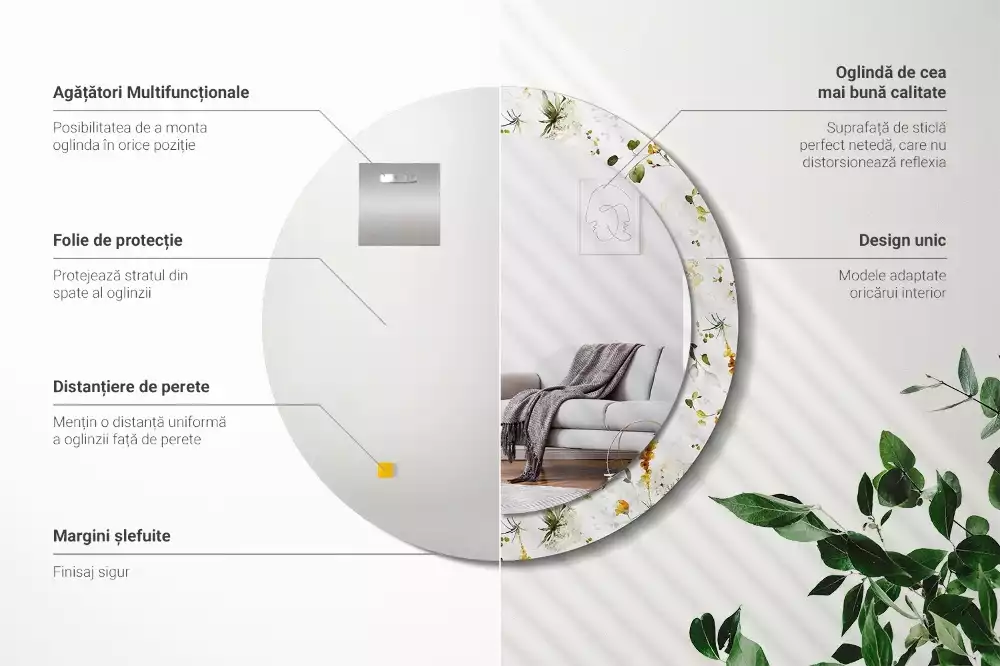 Espelho decorativo redondo Flores silvestres