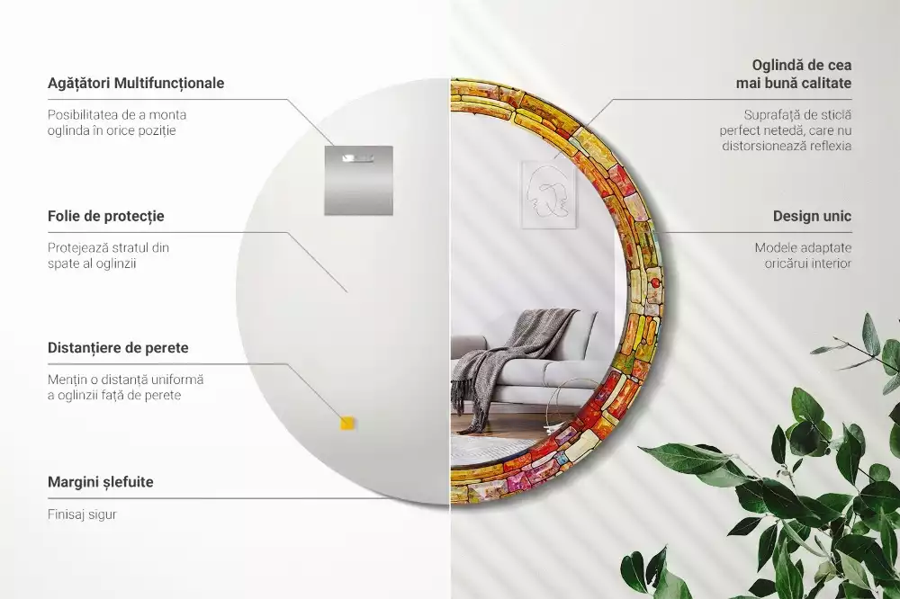 Espelho decorativo redondo Vitrais coloridos