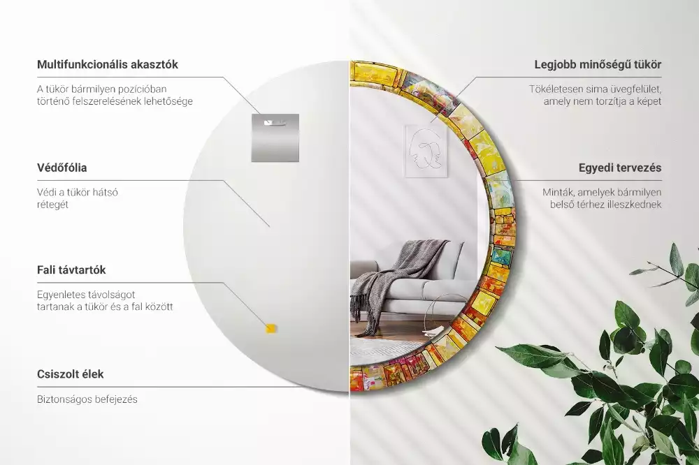 Espelho decorativo redondo Vitrais coloridos