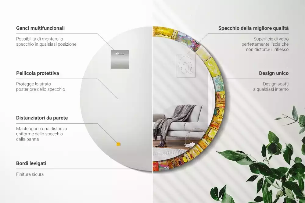 Espelho decorativo redondo Vitrais coloridos