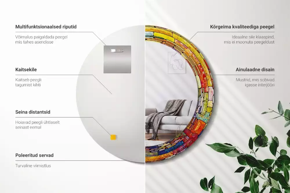 Espelho decorativo redondo Vitrais coloridos