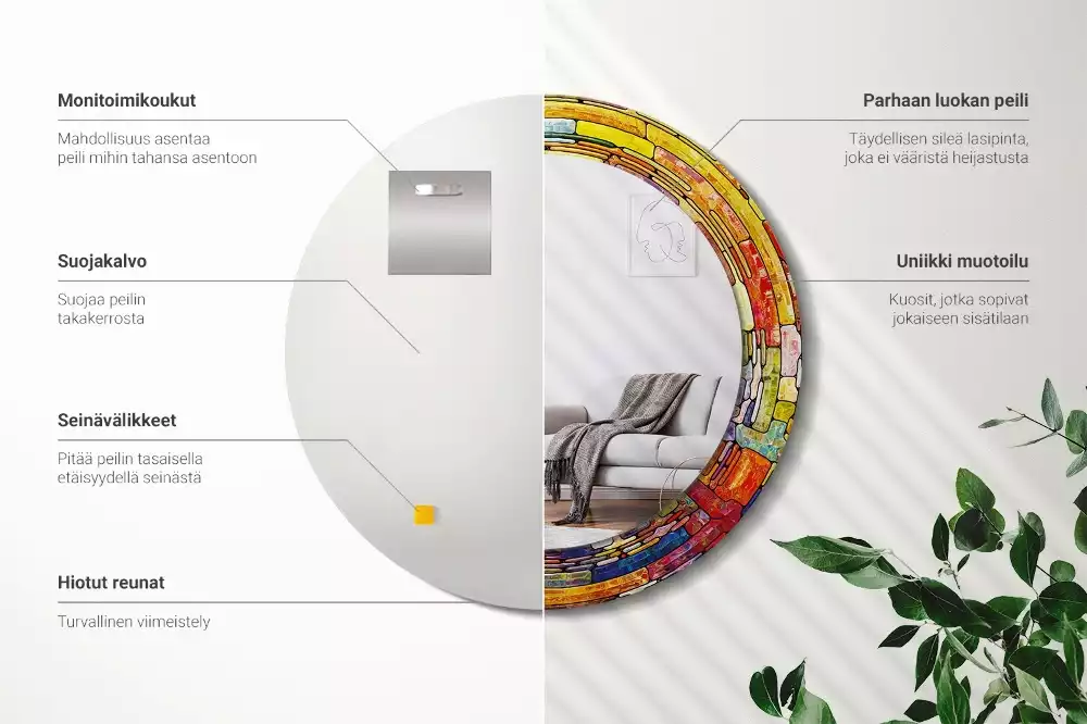 Espelho decorativo redondo Vitrais coloridos