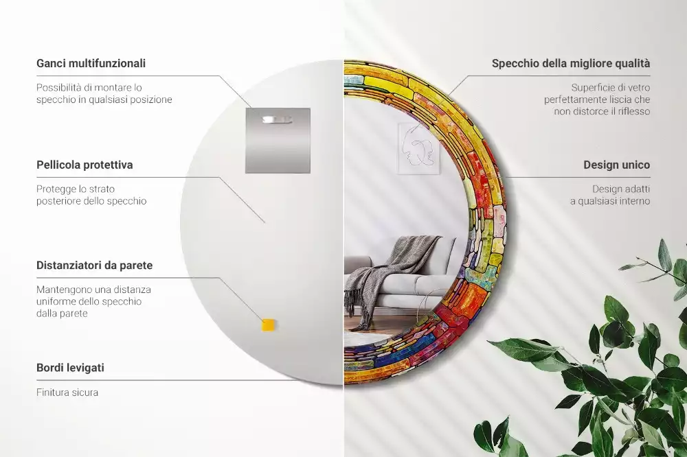 Espelho decorativo redondo Vitrais coloridos