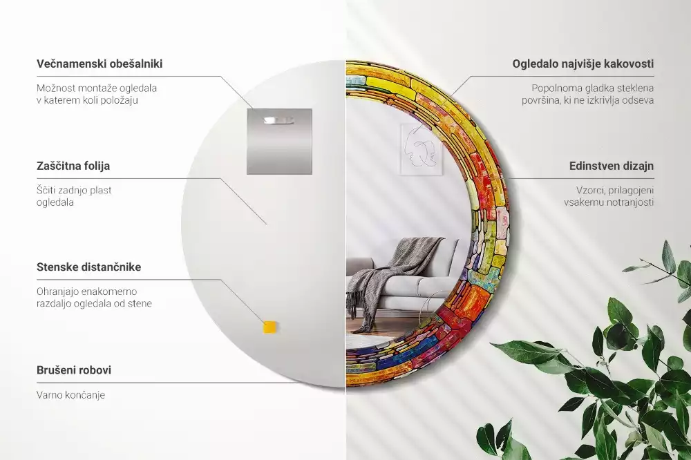 Espelho decorativo redondo Vitrais coloridos