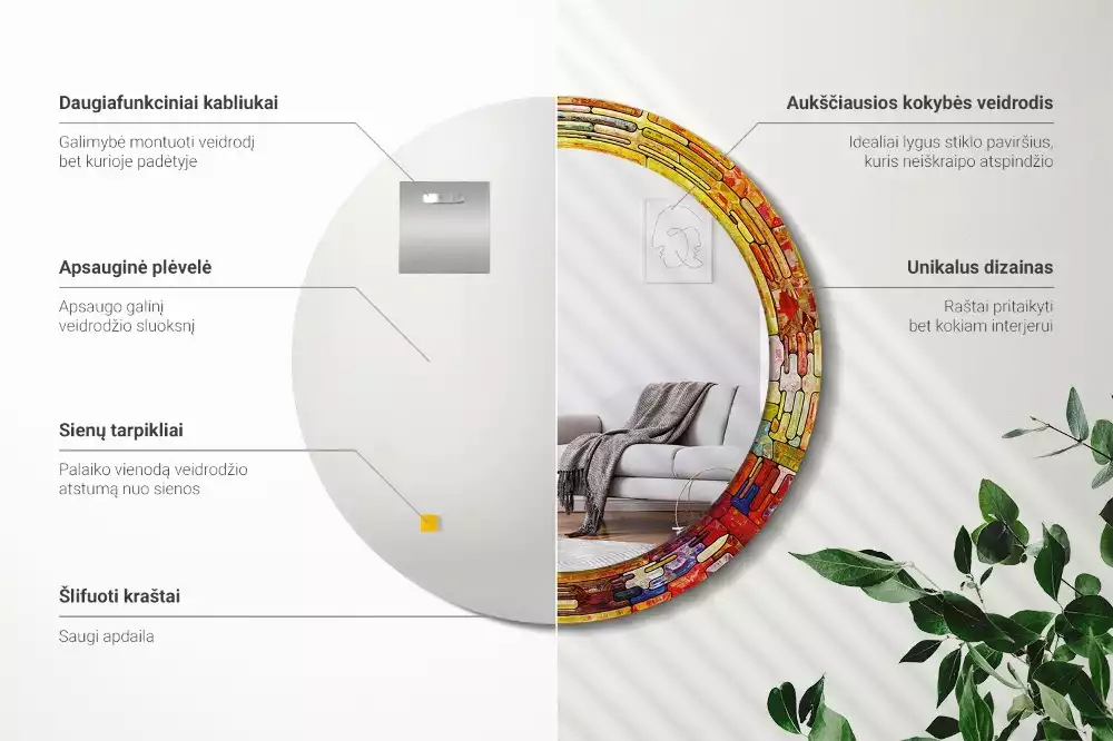 Espelho decorativo redondo Vitrais coloridos