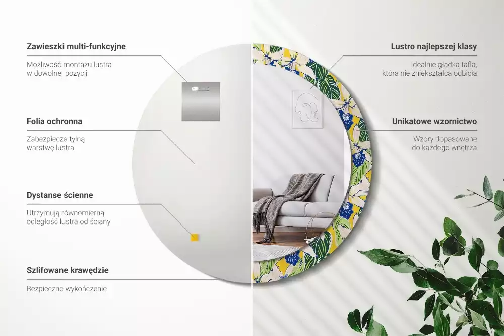 Espelho redondo decorativo Orquídeas