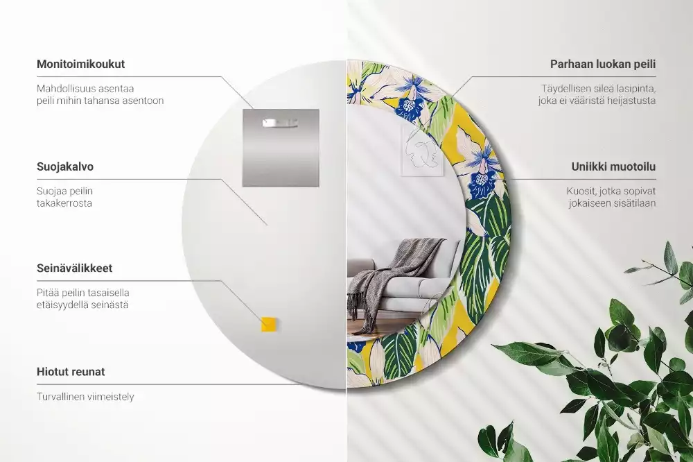 Espelho redondo decorativo Orquídeas