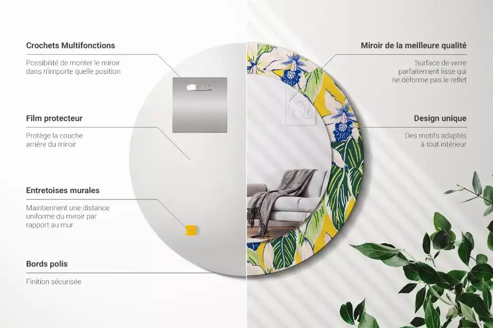 Espelho redondo decorativo Orquídeas