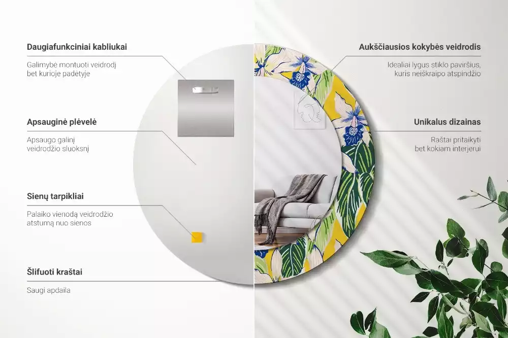 Espelho redondo decorativo Orquídeas