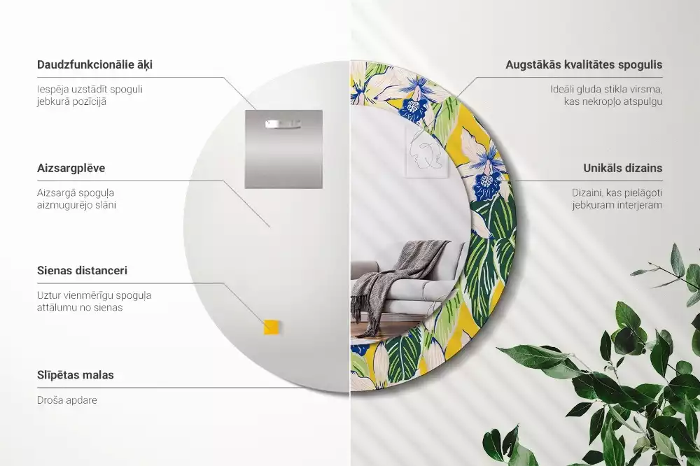 Espelho redondo decorativo Orquídeas