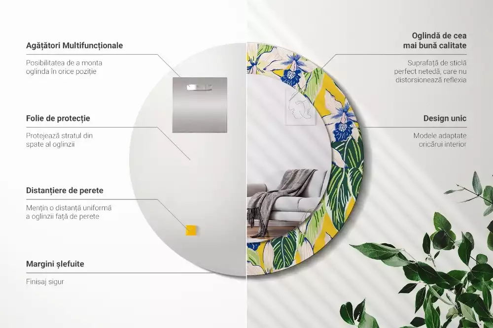 Espelho redondo decorativo Orquídeas