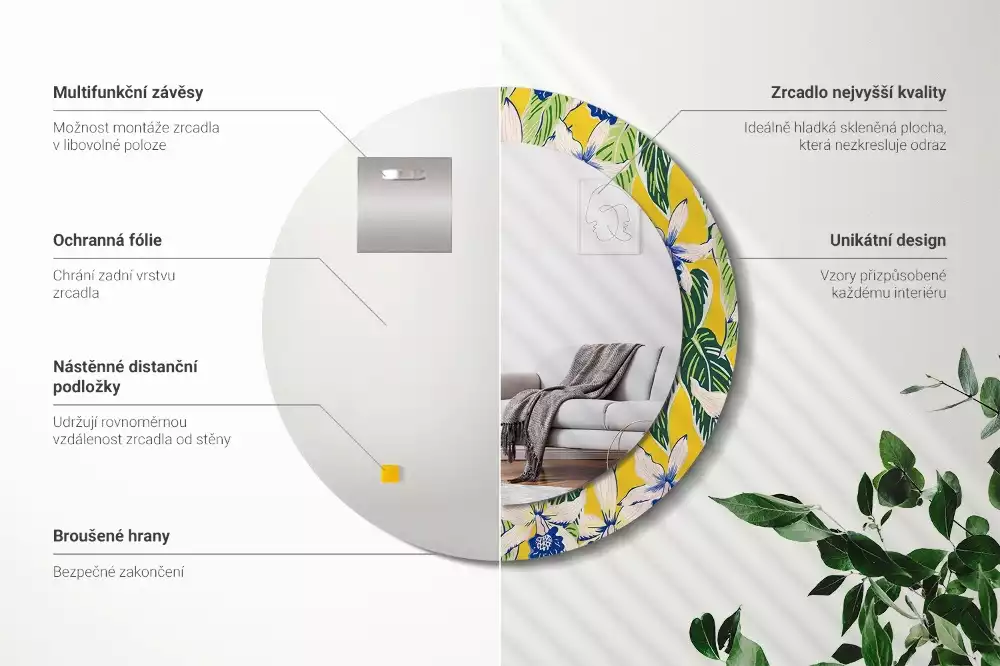 Espelho redondo decorativo Orquídeas