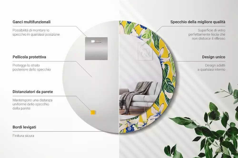 Espelho redondo decorativo Orquídeas