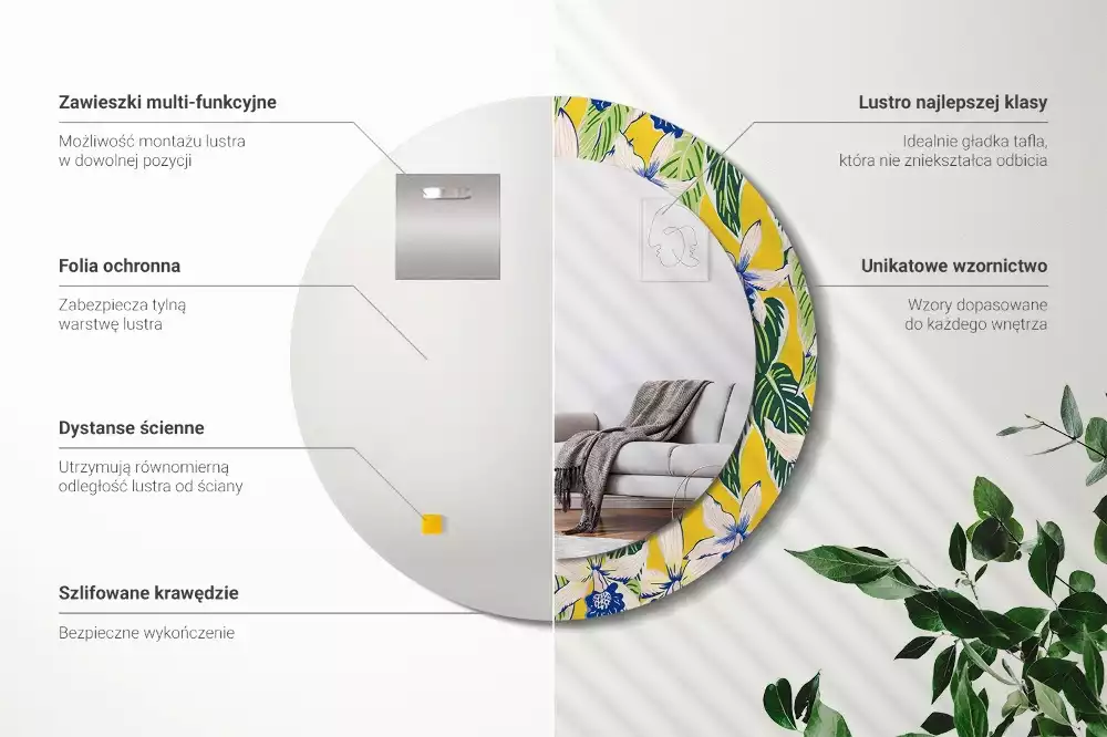 Espelho redondo decorativo Orquídeas