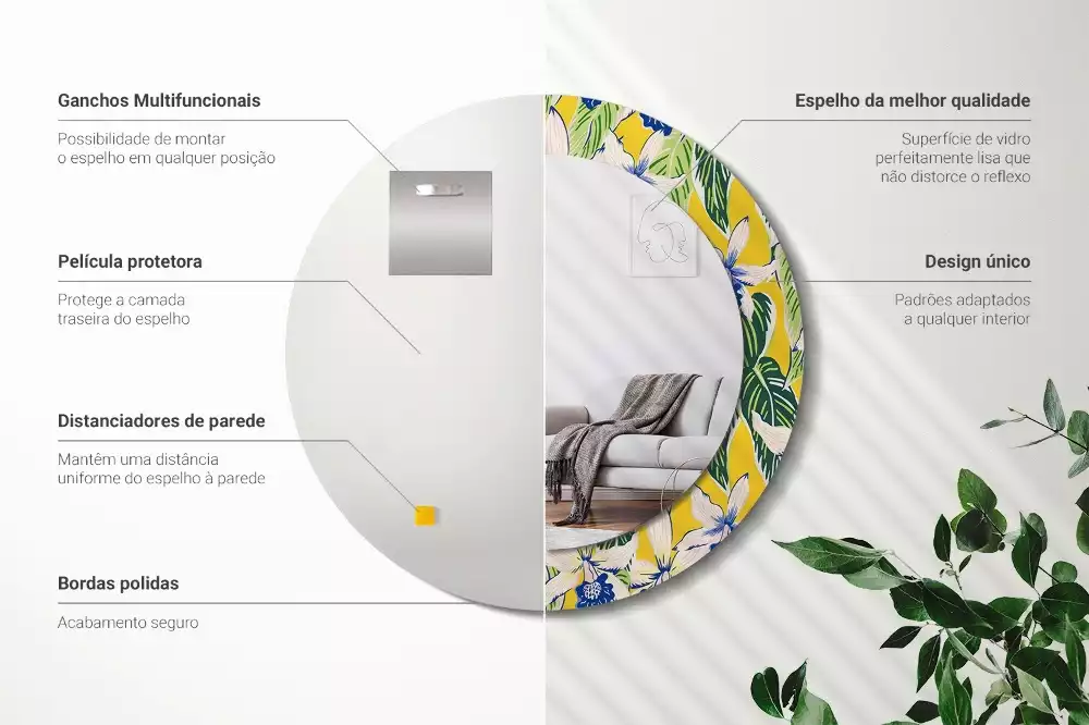 Espelho redondo decorativo Orquídeas