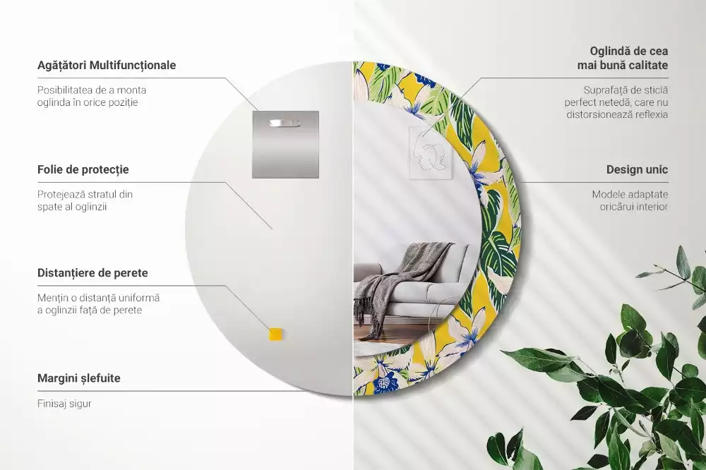 Espelho redondo decorativo Orquídeas