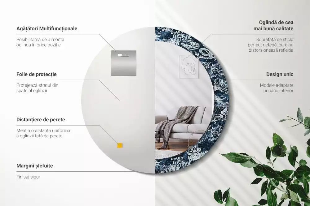 Espelho redondo decorativo Colagem de Nova York