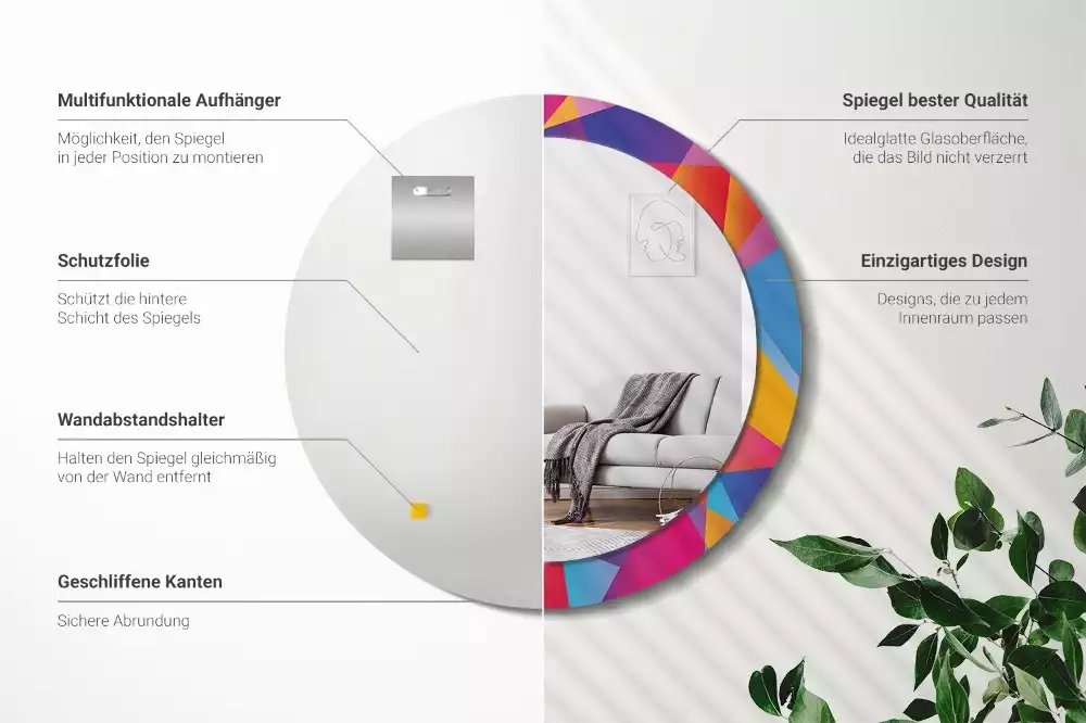 Espelho decorativo redondo Composição geométrica