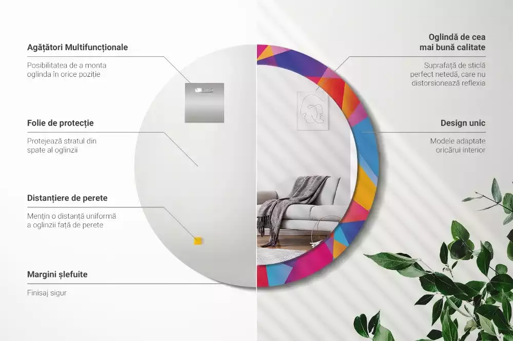 Espelho decorativo redondo Composição geométrica