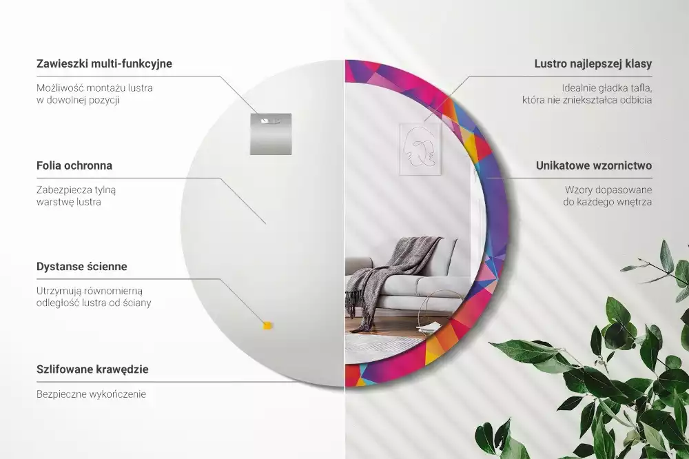 Espelho decorativo redondo Composição geométrica