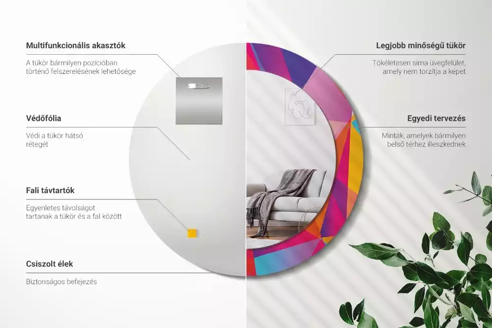 Espelho decorativo redondo Composição geométrica