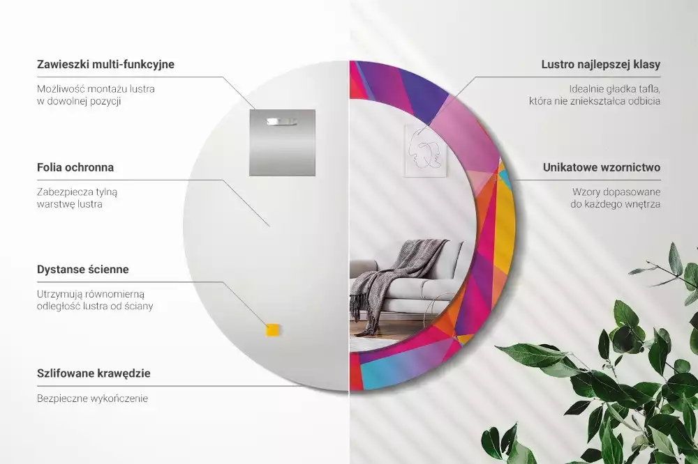 Espelho decorativo redondo Composição geométrica