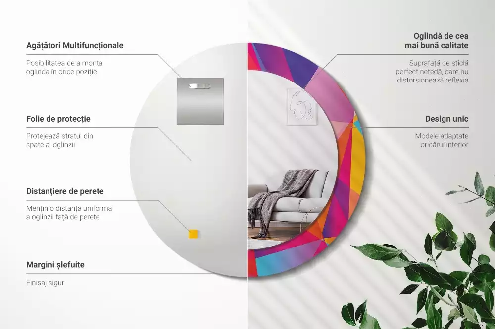Espelho decorativo redondo Composição geométrica