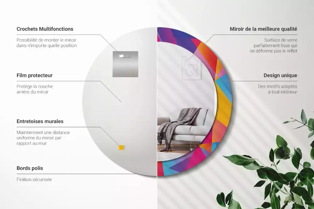 Espelho decorativo redondo Composição geométrica