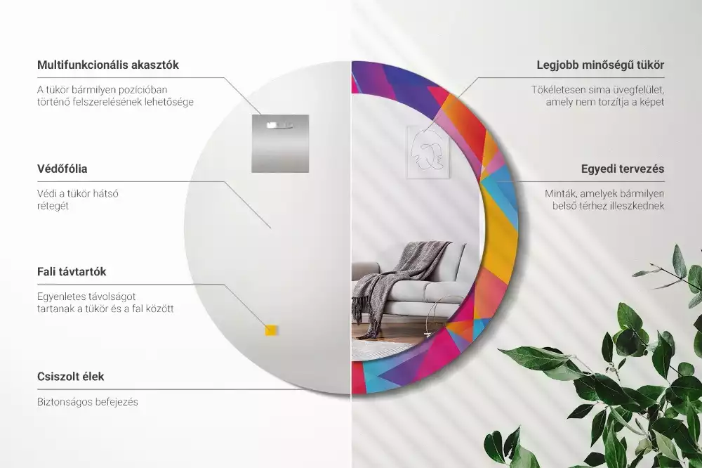 Espelho decorativo redondo Composição geométrica