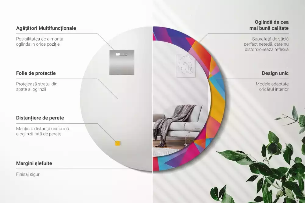 Espelho decorativo redondo Composição geométrica