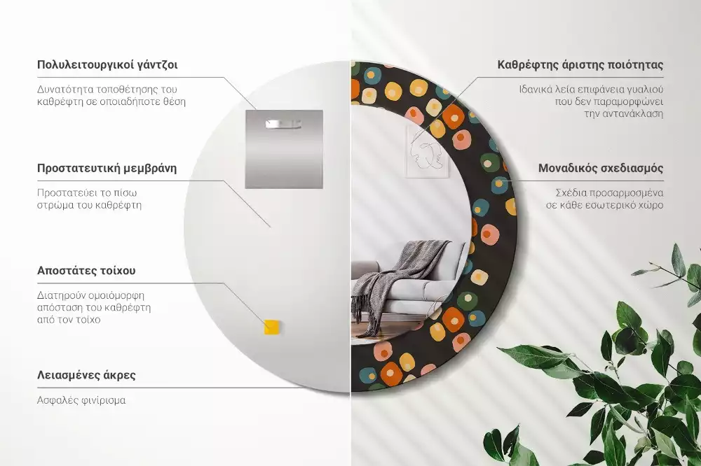 Espelho redondo decorativo Pontos de flores