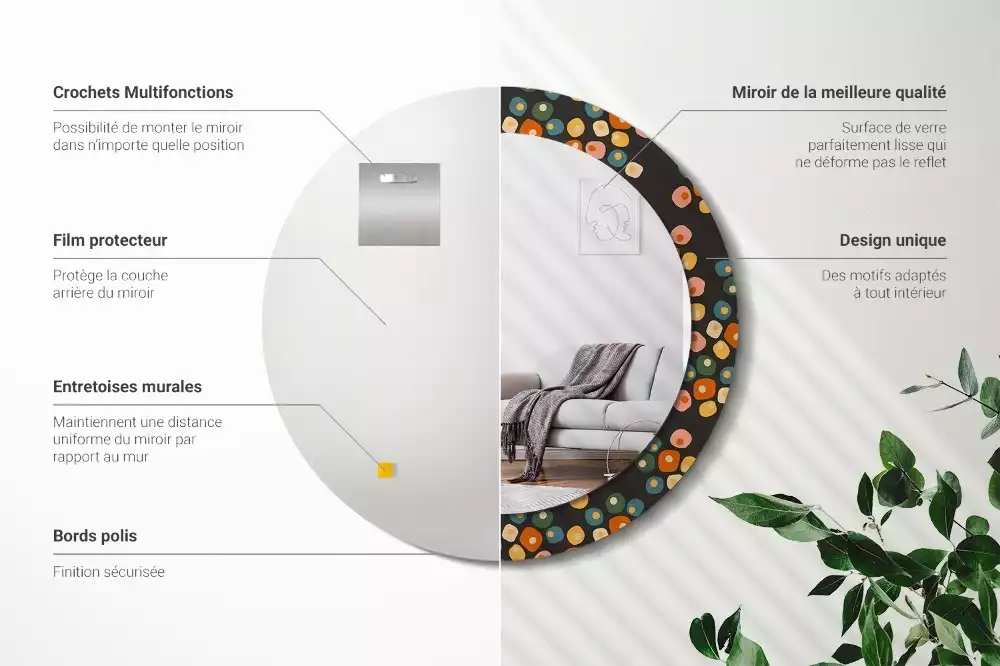 Espelho redondo decorativo Pontos de flores