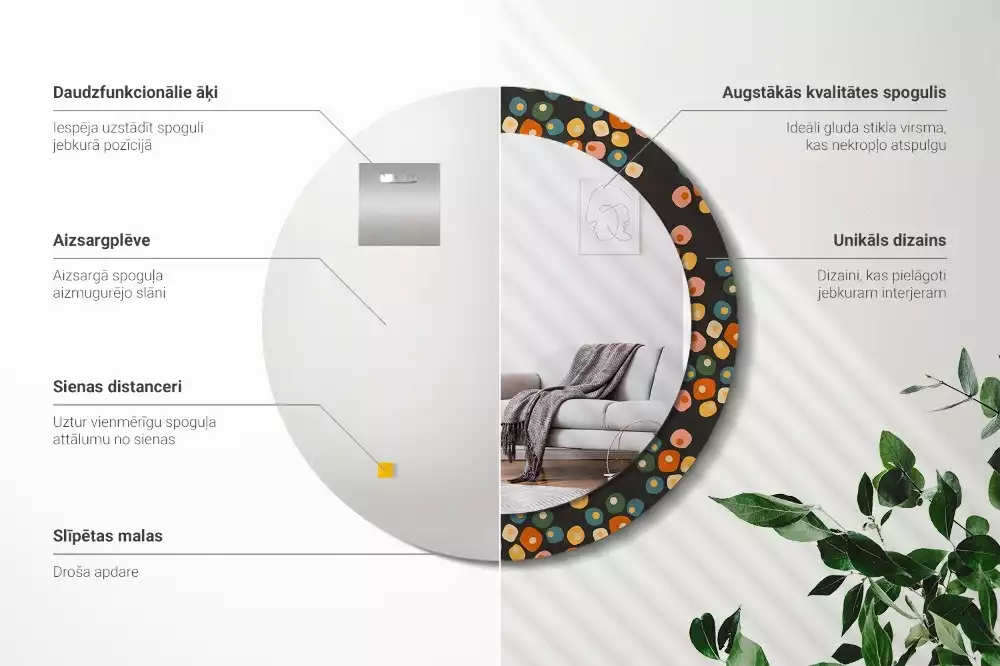 Espelho redondo decorativo Pontos de flores