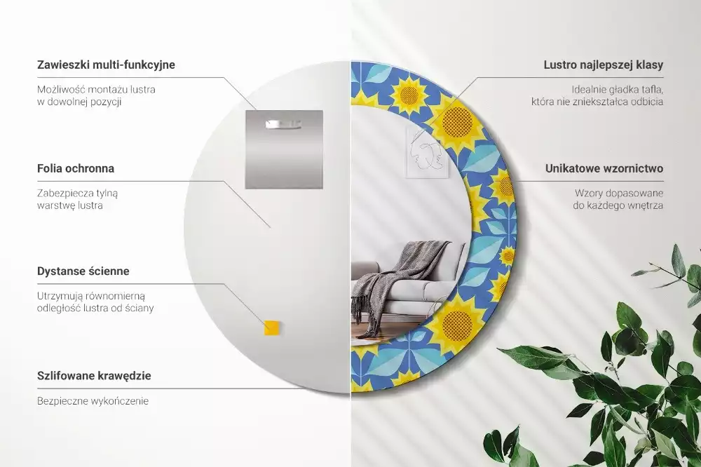 Espelho decorativo redondo Girassóis geométricos