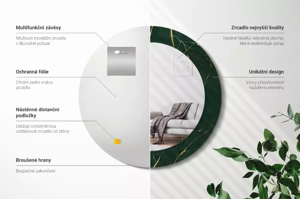 Espelho redondo decorativo Contorno da folha