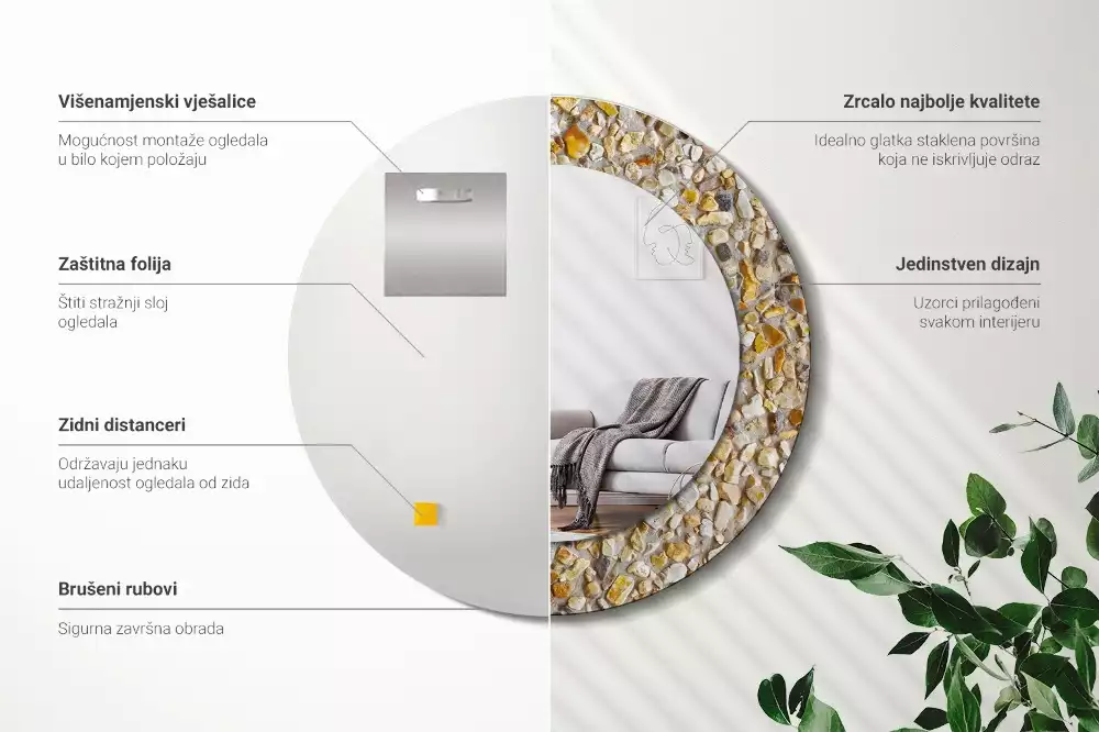 Espelho decorativo redondo Padrão terrazzo