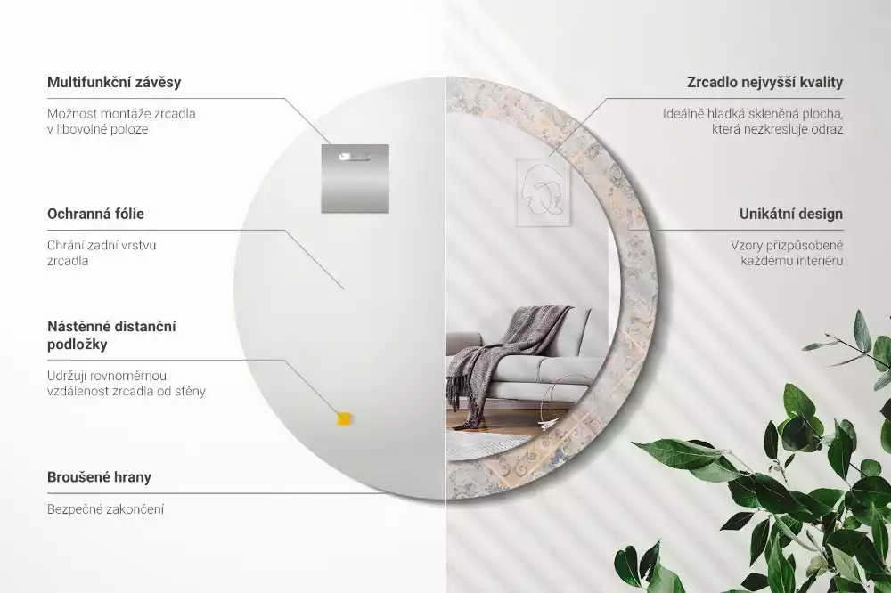 Espelho decorativo redondo Azulejos desgastados