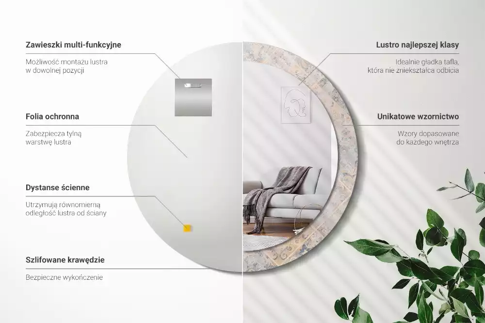 Espelho decorativo redondo Azulejos desgastados