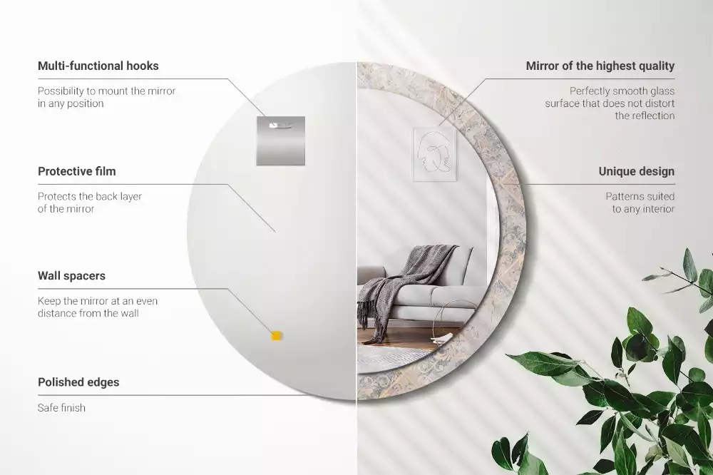 Espelho decorativo redondo Azulejos desgastados