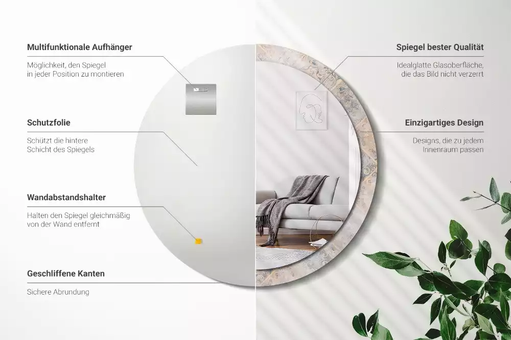 Espelho decorativo redondo Azulejos desgastados