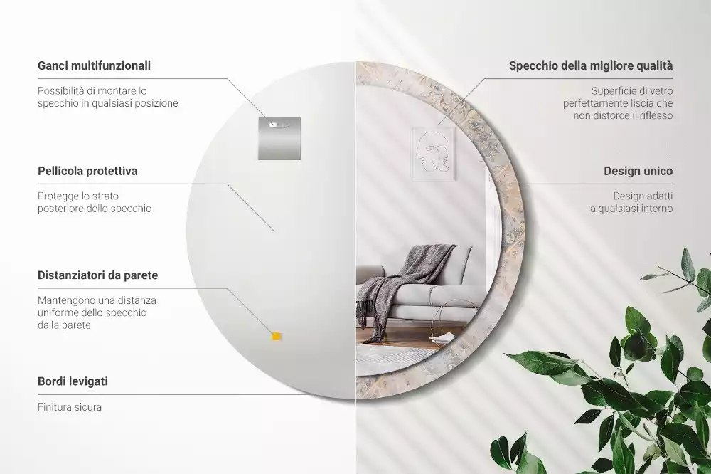 Espelho decorativo redondo Azulejos desgastados