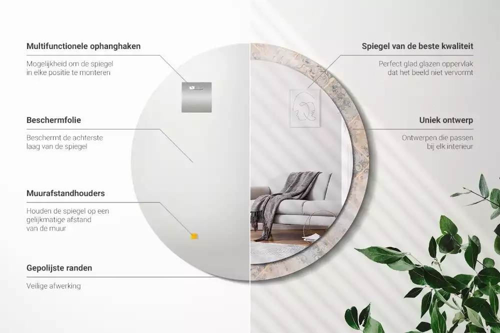 Espelho decorativo redondo Azulejos desgastados