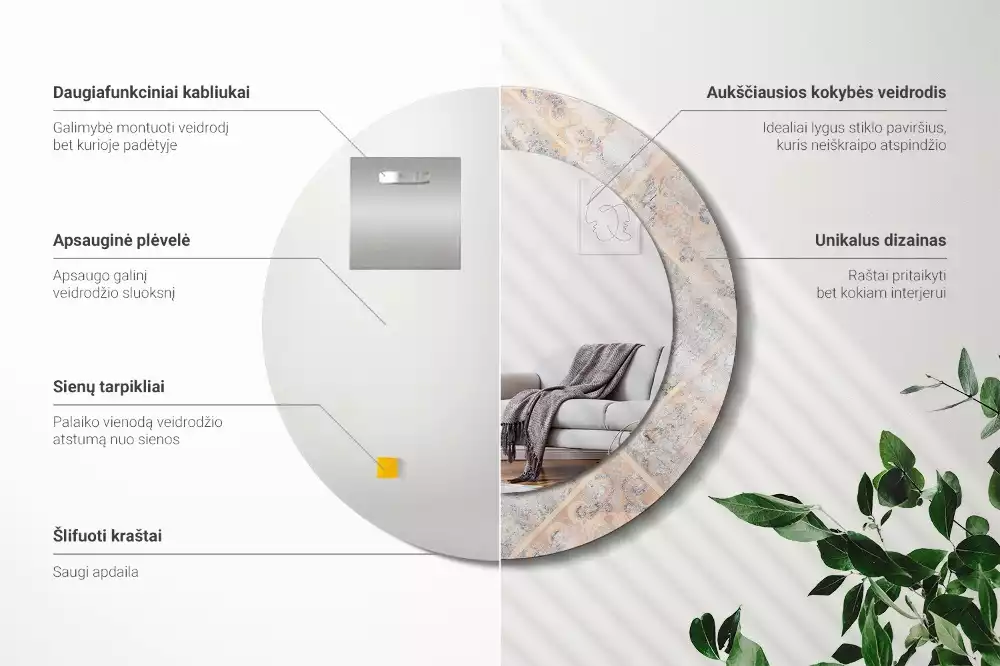 Espelho decorativo redondo Azulejos desgastados