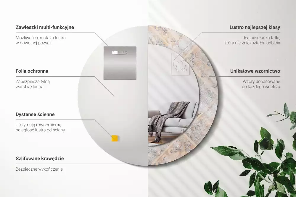 Espelho decorativo redondo Azulejos desgastados