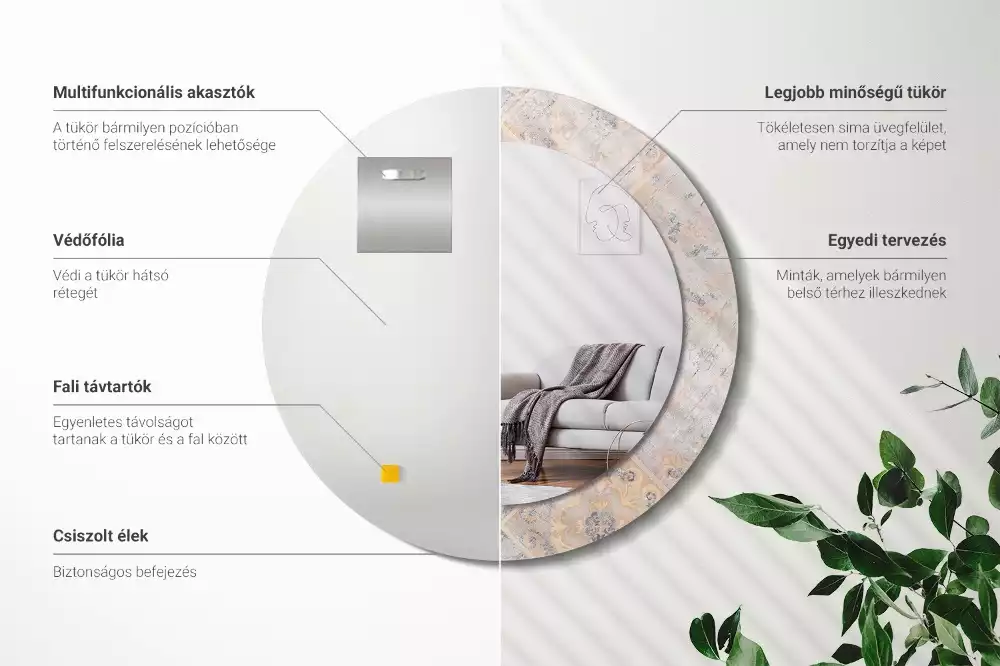 Espelho decorativo redondo Azulejos desgastados