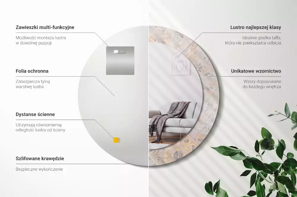 Espelho decorativo redondo Azulejos desgastados