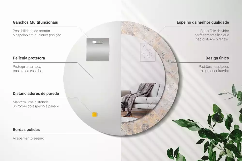 Espelho decorativo redondo Azulejos desgastados