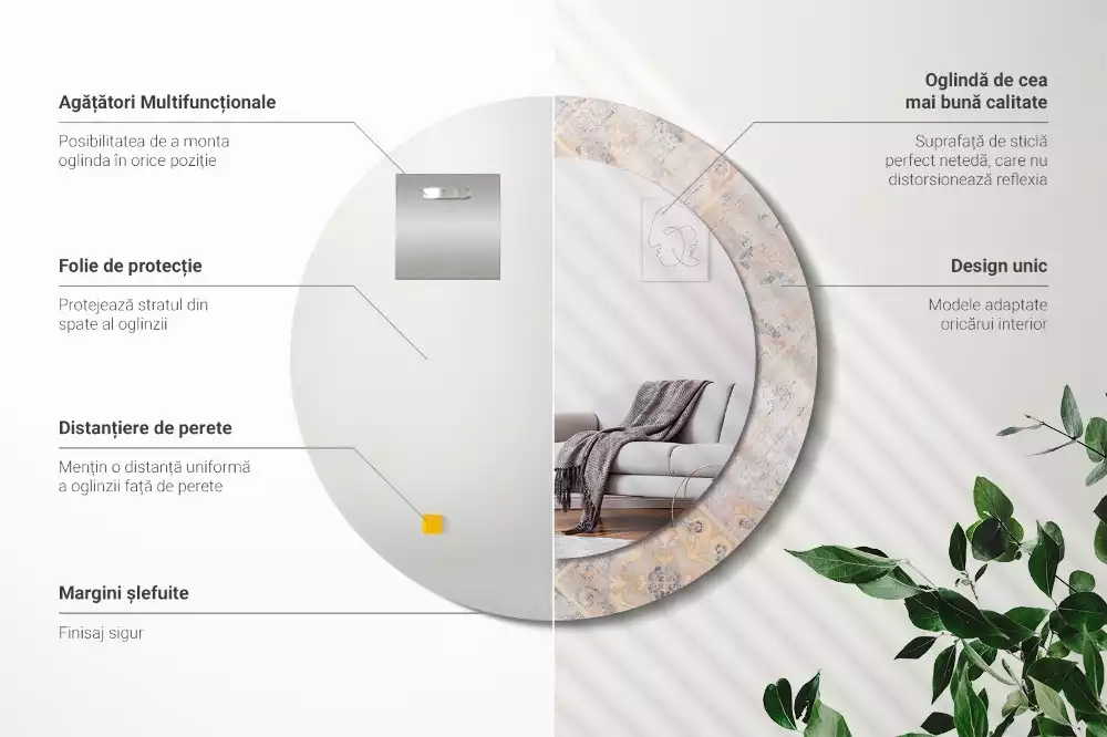 Espelho decorativo redondo Azulejos desgastados