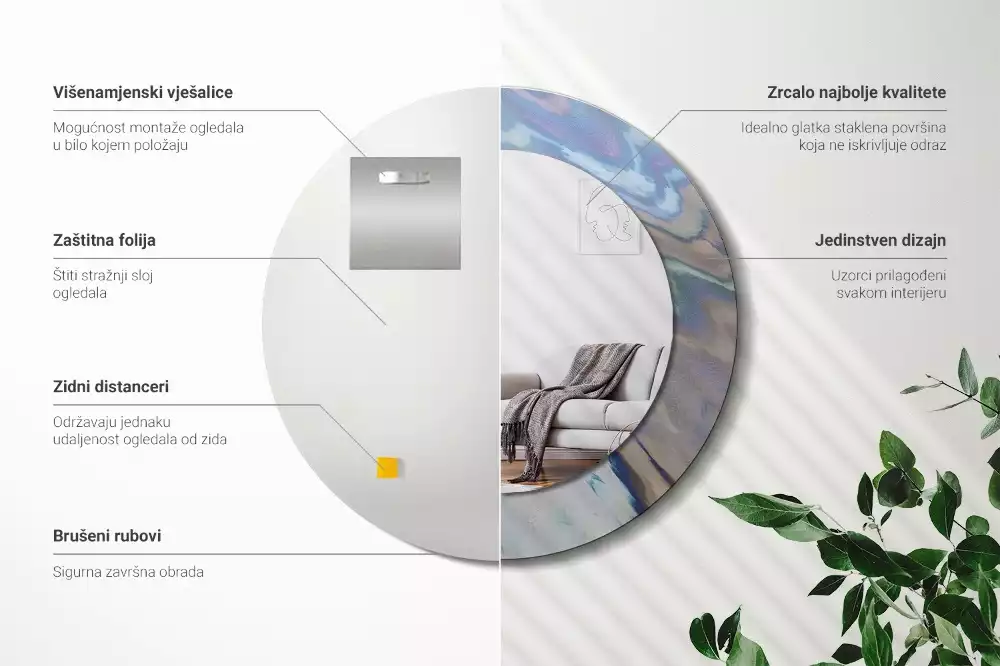 Espelho redondo decorativo Ondas abstratas